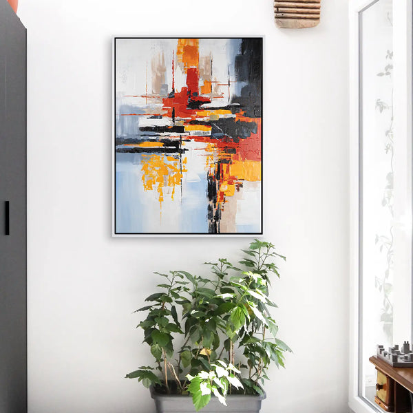 Leinwandbild handgemalt mit Acrylfarbe und Strukturpaste im Hochformat, Fragilitaet des Augenblicks, 90x120 mit Bilderrahmen in Weiß