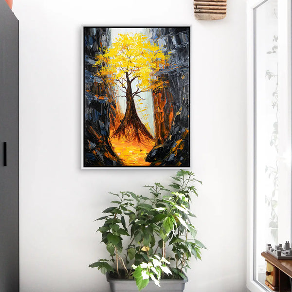 Leinwandbild handgemalt mit Acrylfarbe und Strukturpaste im Hochformat, Im Herz der Tiefe, 90x120 mit Bilderrahmen in Weiß