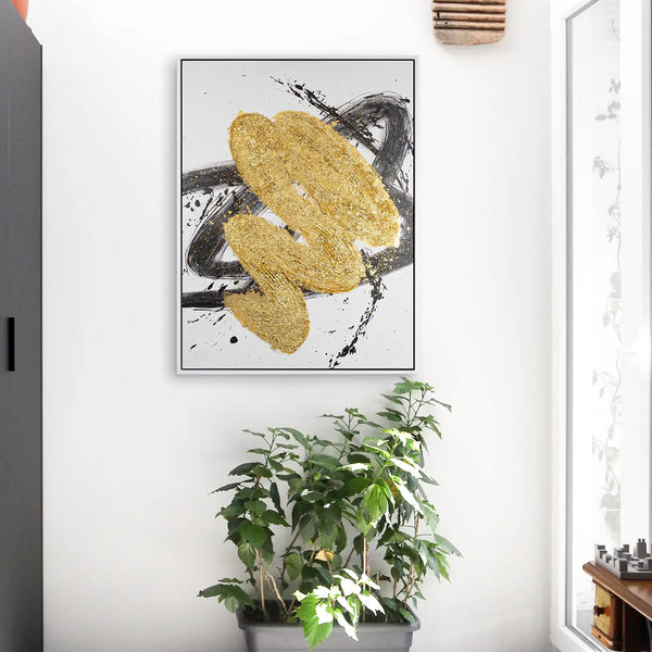 Leinwandbild handgemalt mit Acrylfarbe und Strukturpaste im Hochformat, Harmonie des Unbekannten, 90x120 mit Bilderrahmen in Weiß