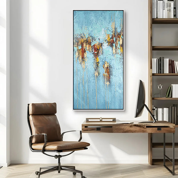 Leinwandbild handgemalt Gemälde mit Acrylfarbe und Strukturpaste im Hochformat, Zeitlose Seele, 70x140 mit Bilderrahmen in Weiß