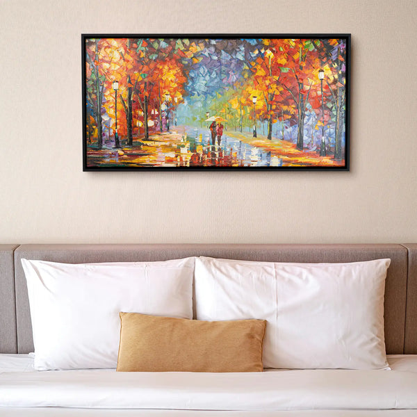 Leinwandbild handgemalt mit Acrylfarbe und Strukturpaste im Panorama, Der Weg des Lichts, 100x200 ohne Rahmen