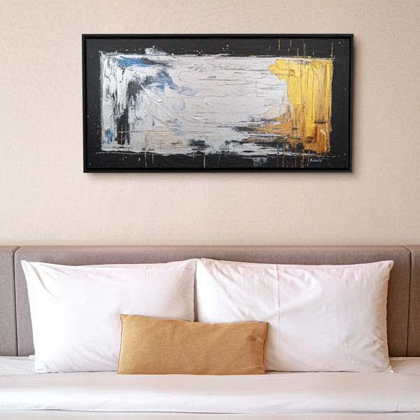 Leinwandbild handgemalt Gemälde mit Acrylfarbe und Strukturpaste im Panorama, Verschmelzen der Elemente, 200x100 ohne Rahmen