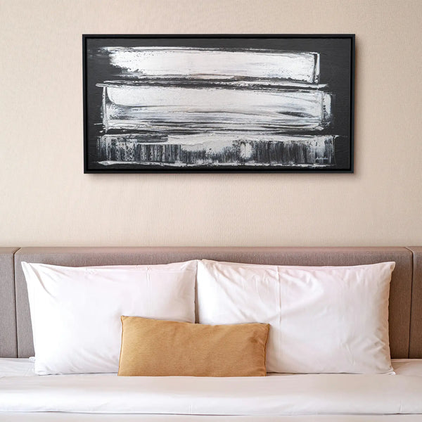 Leinwandbild handgemalt Gemälde mit Acrylfarbe und Strukturpaste im Panorama, Klang des Metalls, 200x100 ohne Rahmen