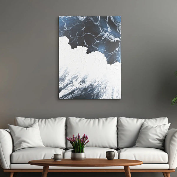 Leinwandbild handgemalt mit Acrylfarbe und Strukturpaste im Hochformat, Polaritaeten des Lebens2, 60x80 mit Bilderrahmen in Eiche Hell