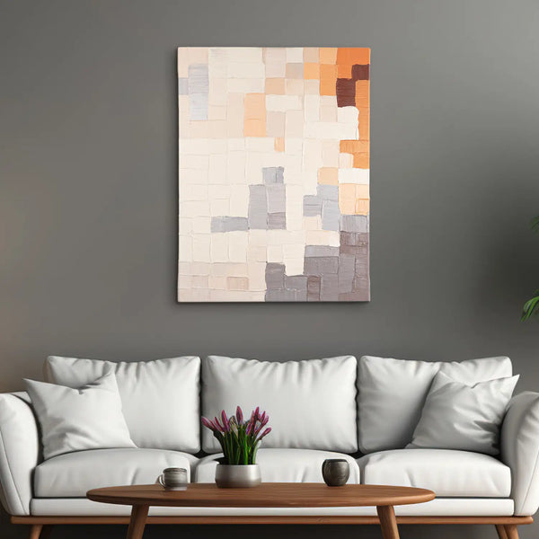 Leinwandbild handgemalt mit Acrylfarbe und Strukturpaste im Hochformat, Kosmische Ordnung, 60x80 mit Bilderrahmen in Eiche Hell