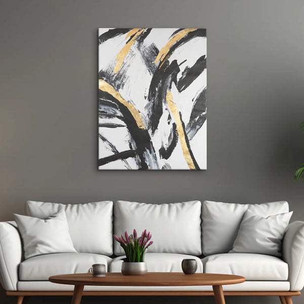 Leinwandbild handgemalt mit Acrylfarbe und Strukturpaste im Hochformat, Ewiger Moment, 60x80 mit Bilderrahmen in Eiche Hell