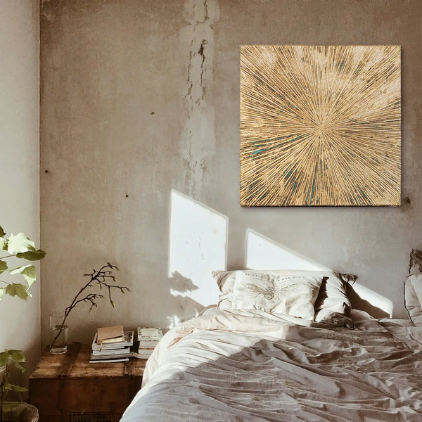 Leinwandbild handgemalt mit Acrylfarbe und Strukturpaste im Quadratisch, Schatten des Seins, 60x60 mit Bilderrahmen in Eiche Hell