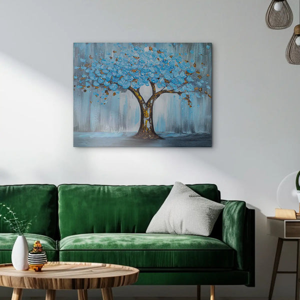 Leinwandbild handgemalt mit Acrylfarbe und Strukturpaste, Baum der Ewigkeit, 60x80 mit Bilderrahmen in Eiche Hell