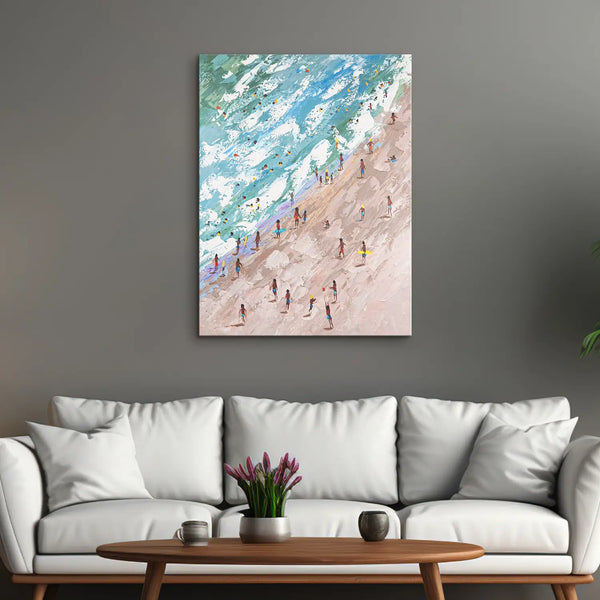 Leinwandbild handgemalt mit Acrylfarbe und Strukturpaste im Hochformat, Raetsel der Existenz, 60x80 mit Bilderrahmen in Eiche Hell