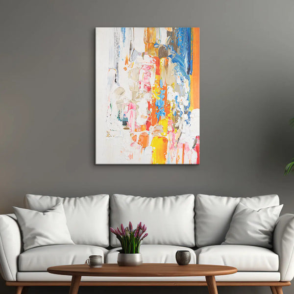 Leinwandbild handgemalt mit Acrylfarbe und Strukturpaste im Hochformat, Fluss der Gedanken, 60x80 mit Bilderrahmen in Eiche Hell