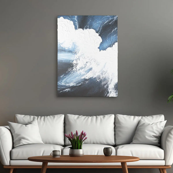 Leinwandbild handgemalt mit Acrylfarbe und Strukturpaste im Hochformat, Polaritaeten des Lebens3, 60x80 mit Bilderrahmen in Eiche Hell