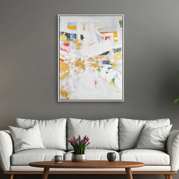 Leinwandbild handgemalt mit Acrylfarbe und Strukturpaste im Hochformat, Fragmente der Wahrheit, 90x120 mit Bilderrahmen in Schwarz