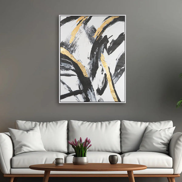 Leinwandbild handgemalt mit Acrylfarbe und Strukturpaste im Hochformat, Ewiger Moment, 90x120 mit Bilderrahmen in Schwarz