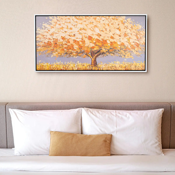 Leinwandbild handgemalt mit Acrylfarbe und Strukturpaste im Panorama, Dualitaet der Natur, 70x140 mit Bilderrahmen in Schwarz