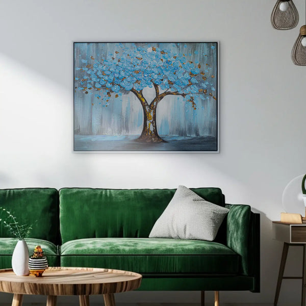 Leinwandbild handgemalt mit Acrylfarbe und Strukturpaste, Baum der Ewigkeit, 90x120 mit Bilderrahmen in Schwarz