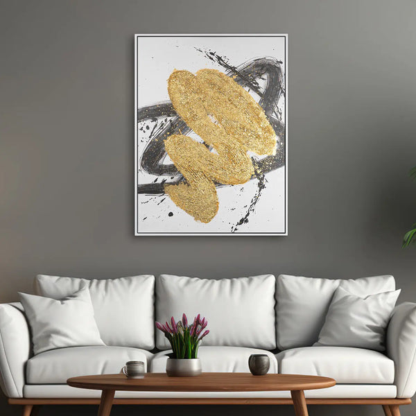 Leinwandbild handgemalt mit Acrylfarbe und Strukturpaste im Hochformat, Harmonie des Unbekannten, 90x120 mit Bilderrahmen in Schwarz