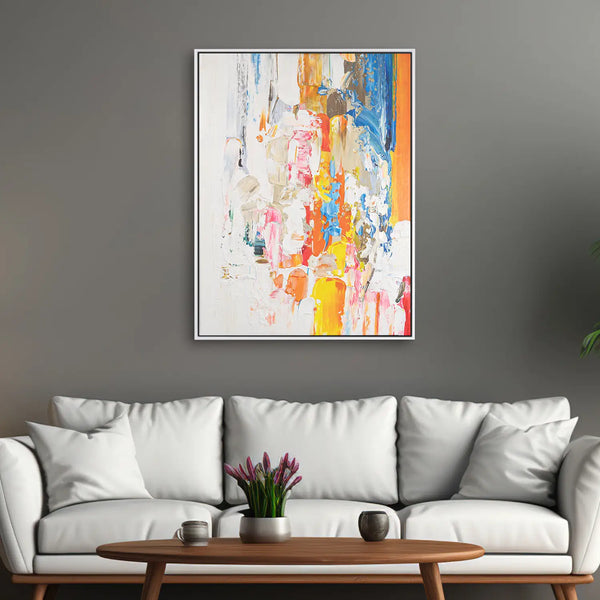 Leinwandbild handgemalt mit Acrylfarbe und Strukturpaste im Hochformat, Fluss der Gedanken, 90x120 mit Bilderrahmen in Schwarz