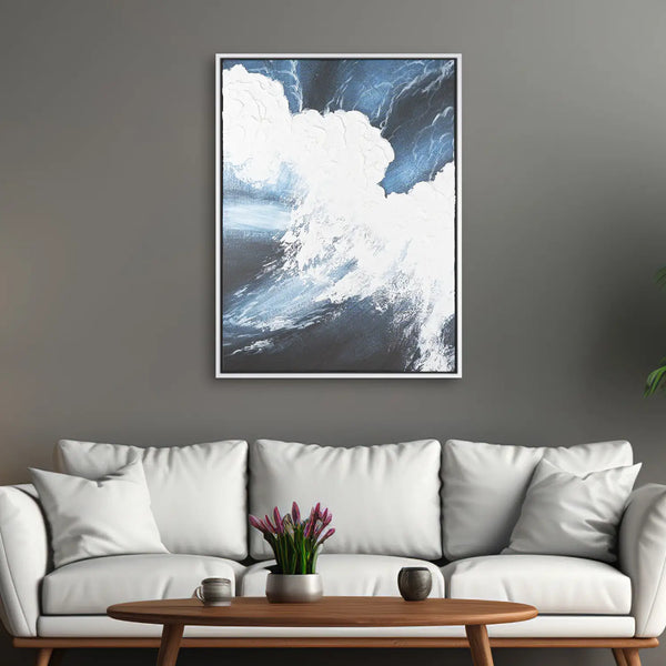 Leinwandbild handgemalt mit Acrylfarbe und Strukturpaste im Hochformat, Polaritaeten des Lebens3, 90x120 mit Bilderrahmen in Schwarz