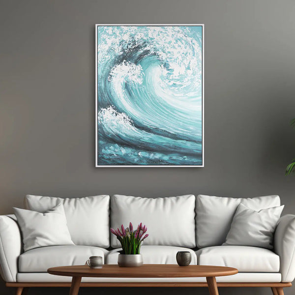 Leinwandbild handgemalt mit Acrylfarbe und Strukturpaste im Hochformat, Das unendliche Spiel, 90x120 mit Bilderrahmen in Schwarz