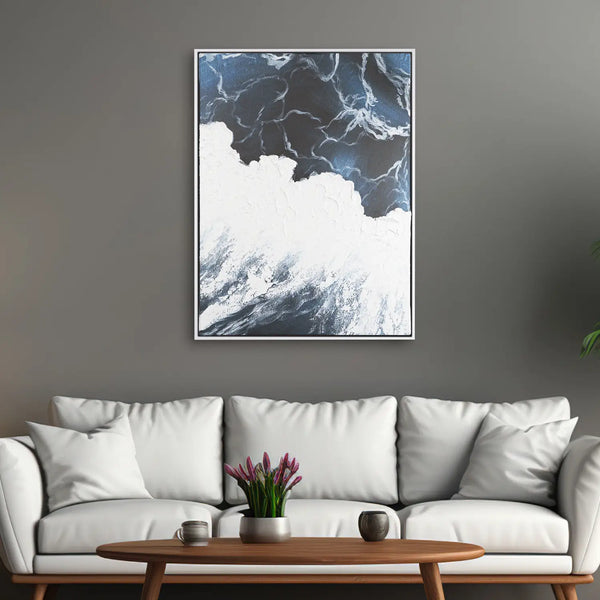 Leinwandbild handgemalt mit Acrylfarbe und Strukturpaste im Hochformat, Polaritaeten des Lebens2, 90x120 mit Bilderrahmen in Schwarz