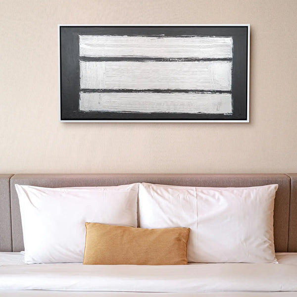 Leinwandbild handgemalt Gemälde mit Acrylfarbe und Strukturpaste im Panorama, Reflexion, 140x70 mit Bilderrahmen in Schwarz