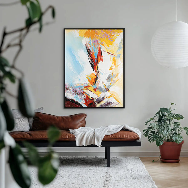 Leinwandbild handgemalt mit Acrylfarbe und Strukturpaste im Hochformat, Versteckte Dimension, 150x200 mit Bilderrahmen in Weiß