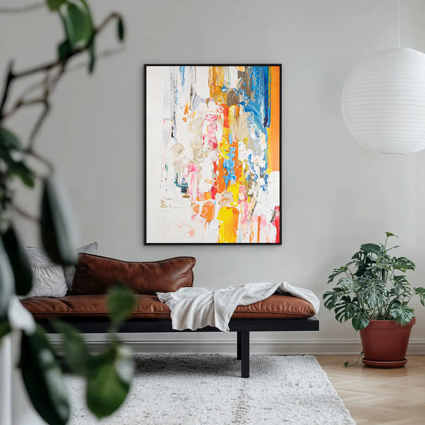 Leinwandbild handgemalt mit Acrylfarbe und Strukturpaste im Hochformat, Fluss der Gedanken, 150x200 mit Bilderrahmen in Weiß