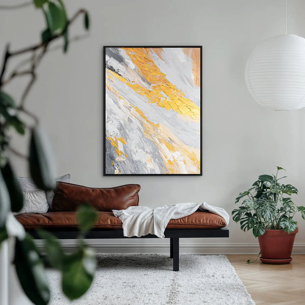 Leinwandbild handgemalt mit Acrylfarbe und Strukturpaste, Atem der Erde, 150x200 mit Bilderrahmen in Weiß