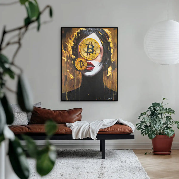 Leinwandbild handgemalt mit Acrylfarbe und Strukturpaste im Hochformat, Der Schleier des Reichtums, 150x200 mit Bilderrahmen in Weiß