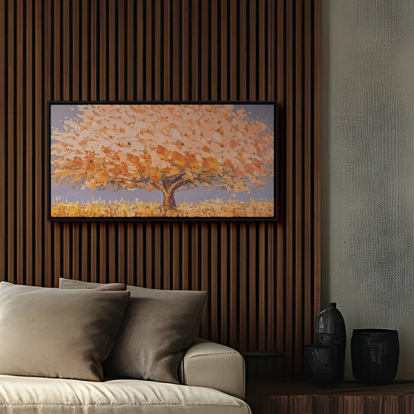 Leinwandbild handgemalt mit Acrylfarbe und Strukturpaste im Panorama, Dualitaet der Natur, 100x200 mit Bilderrahmen in Weiß