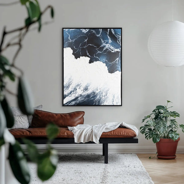 Leinwandbild handgemalt mit Acrylfarbe und Strukturpaste im Hochformat, Polaritaeten des Lebens2, 150x200 mit Bilderrahmen in Weiß