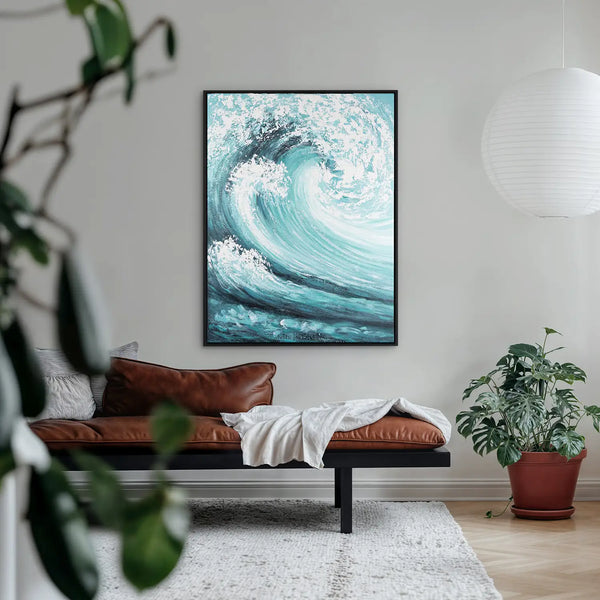 Leinwandbild handgemalt mit Acrylfarbe und Strukturpaste im Hochformat, Das unendliche Spiel, 150x200 mit Bilderrahmen in Weiß