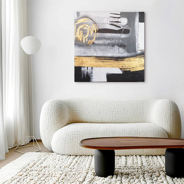 Leinwandbild handgemalt mit Acrylfarbe und Strukturpaste im Quadratisch, Goldenes Jetzt, 80x80 ohne Rahmen