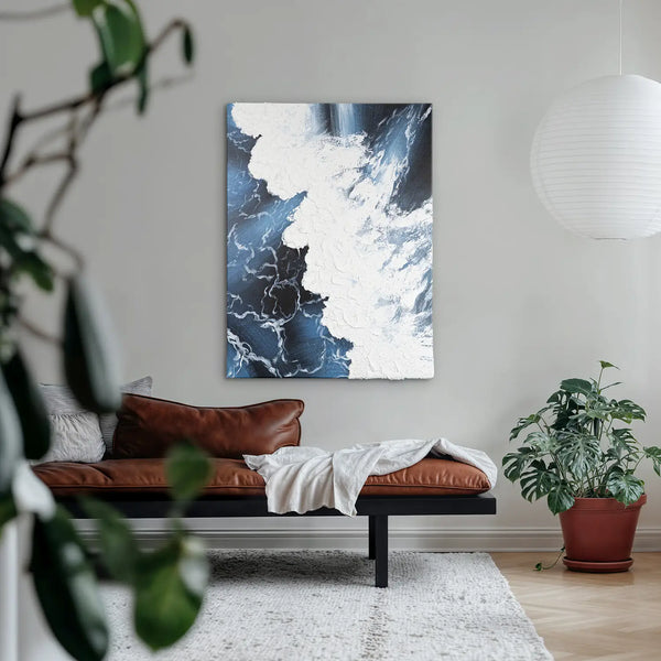 Leinwandbild handgemalt mit Acrylfarbe und Strukturpaste im Hochformat, Wellen des Seins, 75x100 ohne Rahmen