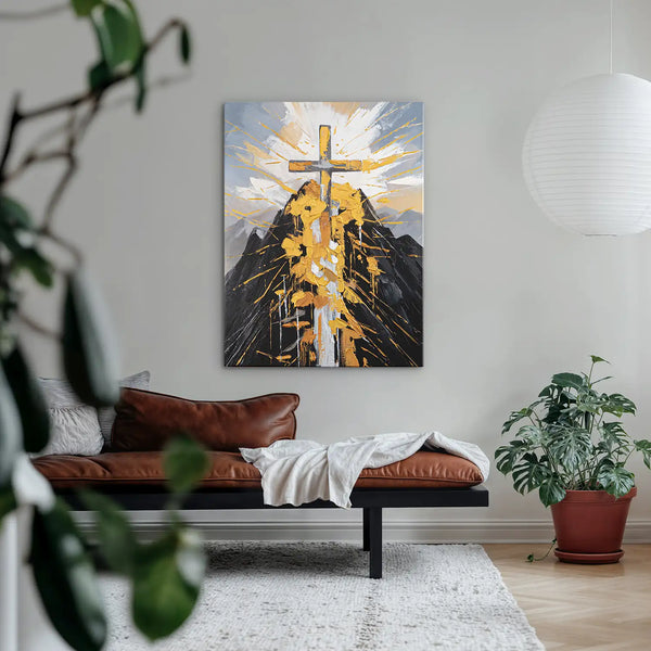 Leinwandbild handgemalt mit Acrylfarbe und Strukturpaste im Hochformat, Berg der Vergebung, 75x100 ohne Rahmen