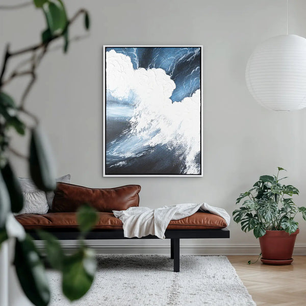 Leinwandbild handgemalt mit Acrylfarbe und Strukturpaste im Hochformat, Polaritaeten des Lebens3, 90x120 mit Bilderrahmen in Eiche Dunkel