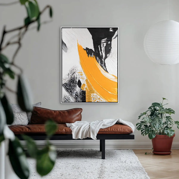 Leinwandbild handgemalt mit Acrylfarbe und Strukturpaste im Hochformat, Resonanz des Geistes, 90x120 mit Bilderrahmen in Eiche Dunkel