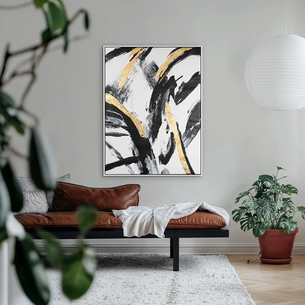 Leinwandbild handgemalt mit Acrylfarbe und Strukturpaste im Hochformat, Ewiger Moment, 90x120 mit Bilderrahmen in Eiche Dunkel