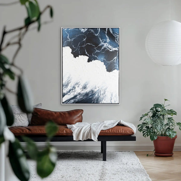 Leinwandbild handgemalt mit Acrylfarbe und Strukturpaste im Hochformat, Polaritaeten des Lebens2, 90x120 mit Bilderrahmen in Eiche Dunkel