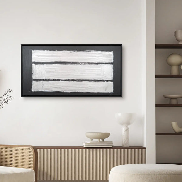 Leinwandbild handgemalt Gemälde mit Acrylfarbe und Strukturpaste im Panorama, Reflexion, 200x100 mit Bilderrahmen in Schwarz