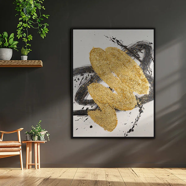 Leinwandbild handgemalt mit Acrylfarbe und Strukturpaste im Hochformat, Harmonie des Unbekannten, 150x200 mit Bilderrahmen in Schwarz