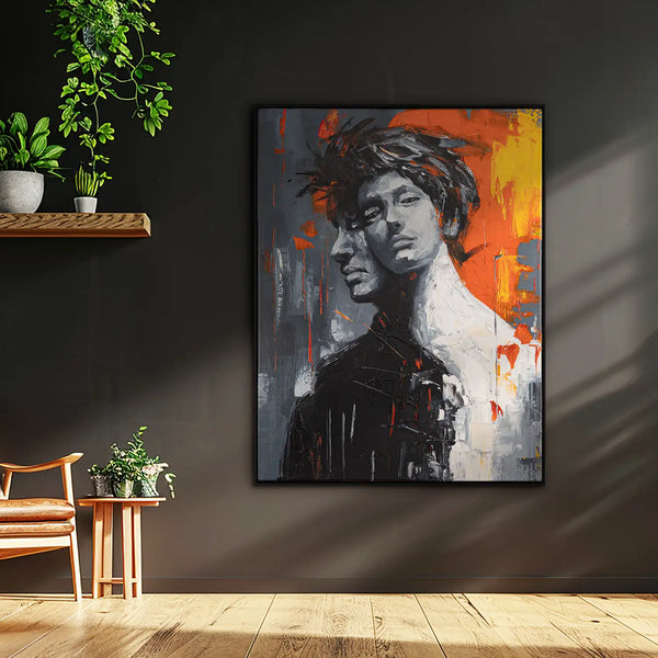 Leinwandbild handgemalt mit Acrylfarbe und Strukturpaste im Hochformat, Romulus and Remus, 150x200 mit Bilderrahmen in Schwarz