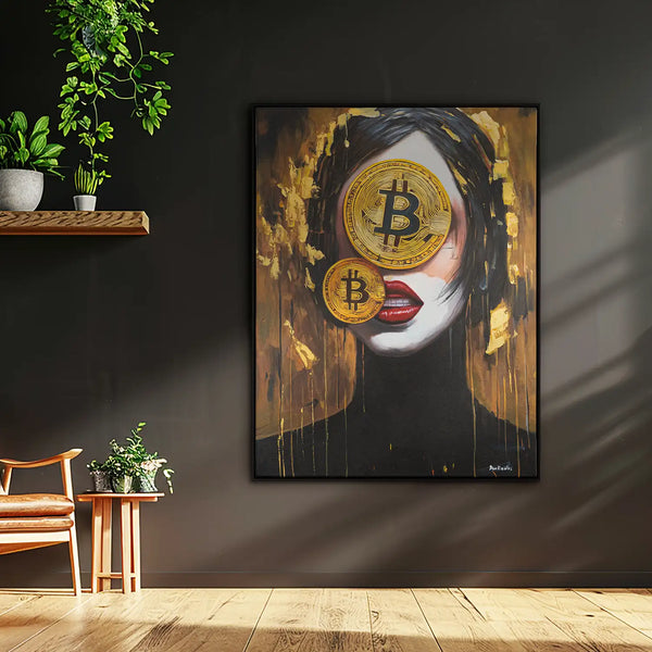 Leinwandbild handgemalt mit Acrylfarbe und Strukturpaste im Hochformat, Der Schleier des Reichtums, 150x200 mit Bilderrahmen in Schwarz