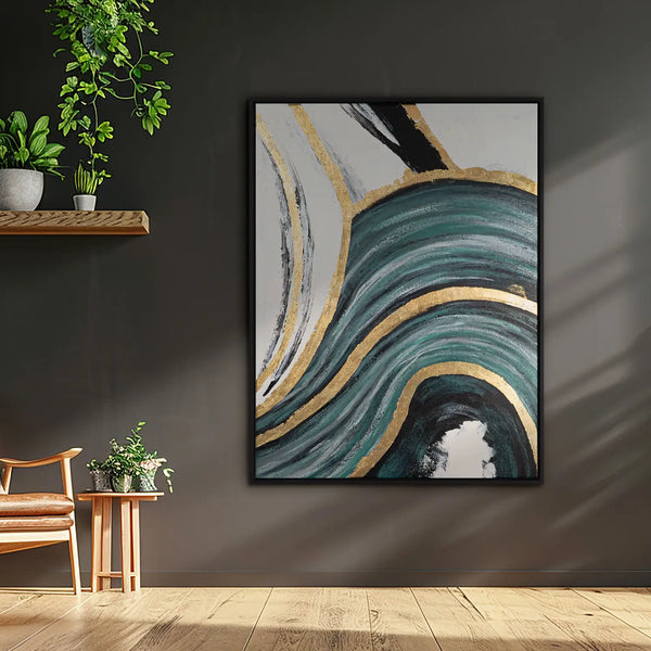 Leinwandbild handgemalt mit Acrylfarbe und Strukturpaste im Hochformat, Schleier der Wahrheit, 150x200 mit Bilderrahmen in Schwarz