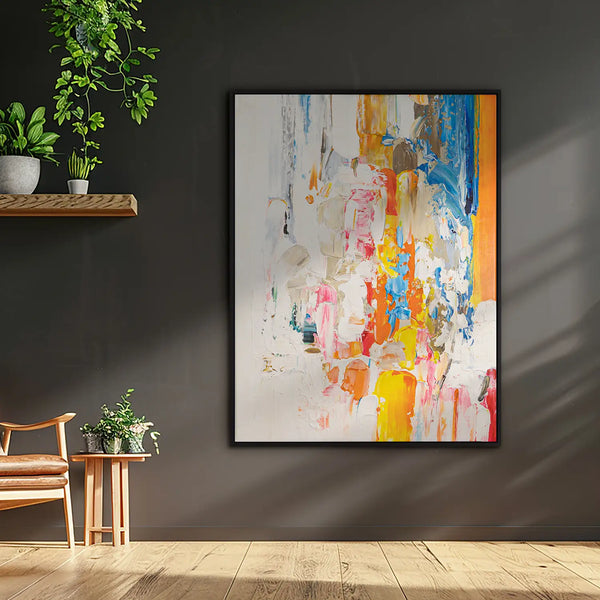 Leinwandbild handgemalt mit Acrylfarbe und Strukturpaste im Hochformat, Fluss der Gedanken, 150x200 mit Bilderrahmen in Schwarz