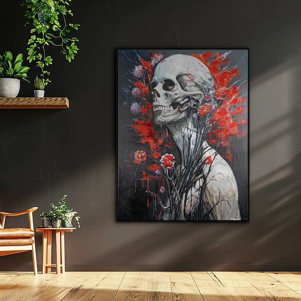 Leinwandbild handgemalt mit Acrylfarbe und Strukturpaste im Hochformat, Wo das Fleisch verstummt, 150x200 mit Bilderrahmen in Schwarz