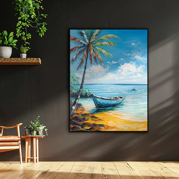 Leinwandbild handgemalt mit Acrylfarbe und Strukturpaste im Hochformat, Flucht in die Stille, 150x200 mit Bilderrahmen in Schwarz