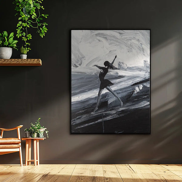 Leinwandbild handgemalt mit Acrylfarbe und Strukturpaste im Hochformat, Die Taenzerin, 150x200 mit Bilderrahmen in Schwarz