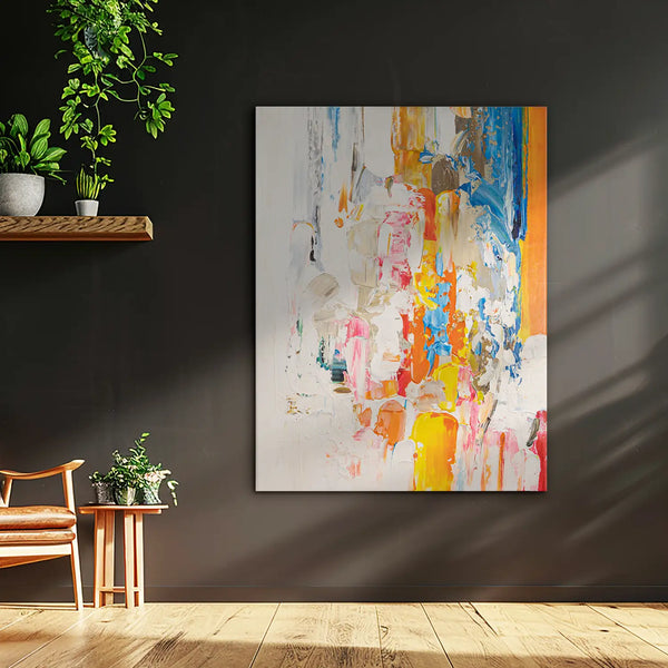 Leinwandbild handgemalt mit Acrylfarbe und Strukturpaste im Hochformat, Fluss der Gedanken, 75x100 mit Bilderrahmen in Weiß