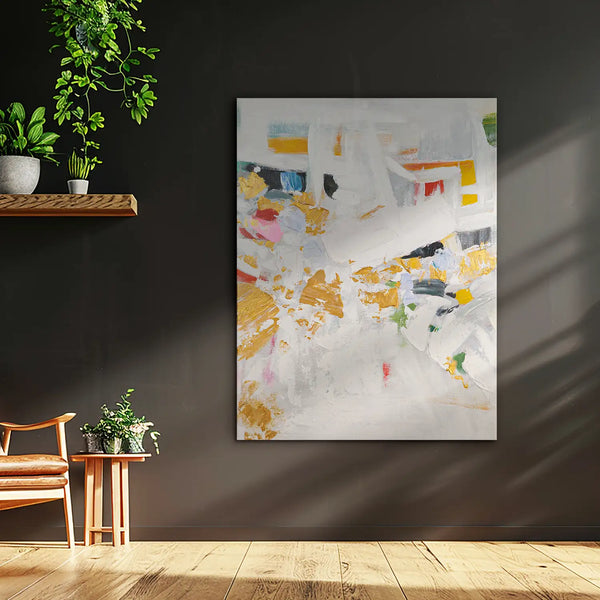 Leinwandbild handgemalt mit Acrylfarbe und Strukturpaste im Hochformat, Fragmente der Wahrheit, 75x100 mit Bilderrahmen in Weiß